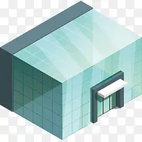 蓝色仓库3D地标建筑模型房矢量