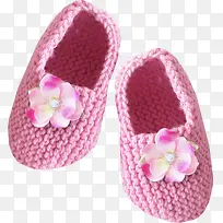 粉色花朵毛织小鞋
