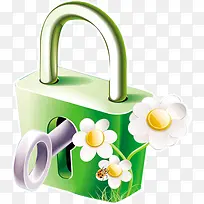 创意花朵绿色春意钥匙和锁