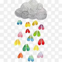 手绘水彩云朵雨滴