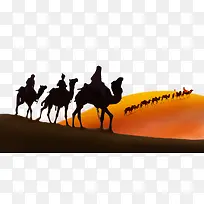 沙漠骆驼丝路商队