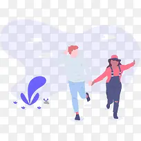 创意时尚情侣奔跑插画装饰