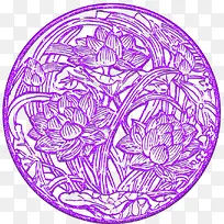 紫色中国风剪纸荷花装饰图案