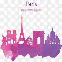 紫色法国巴黎剪影
