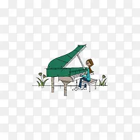 卡通正在弹钢琴的女老师