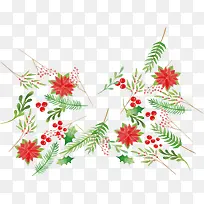 水彩植物圣诞花纹