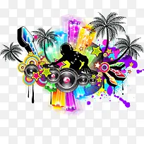 彩色动感音响喇叭音乐矢量海报