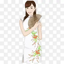 矢量耳坠花朵旗袍美女
