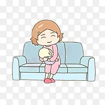卡通坐在沙发上喂奶的女人漫画