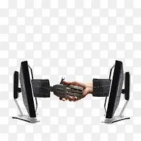 商务科技电脑机器人握手PNG
