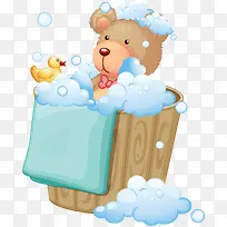 卡通洗澡的小熊