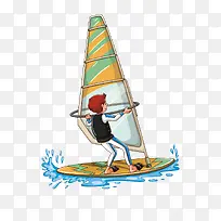 矢量卡通男孩帆船运动电脑插画