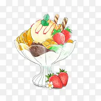 水果冰淇淋球手绘画素材图片