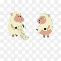两只小绵羊织毛衣