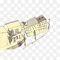 手绘复古泛黄房子