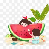 夏季卡通手绘水果西瓜