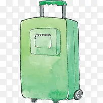 绿色手绘手提行李箱