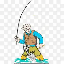 用捞鱼网装鱼的渔夫
