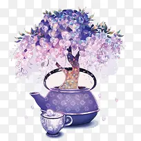 矢量紫色茶壶树木