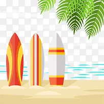 夏季沙滩冲浪板矢量素材