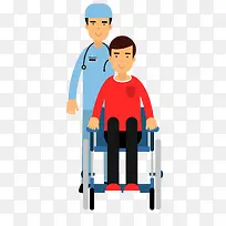 轮椅病人医生卡通医疗人物矢量素