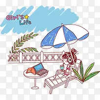 时尚女孩夏日休闲矢量图