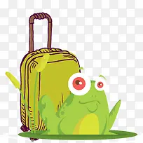 绿色旅行箱创意旅行青蛙设计素材