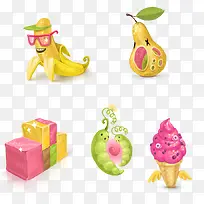 卡通可爱的水果香蕉梨冰淇淋