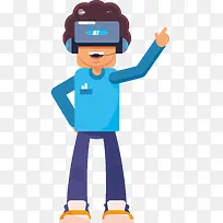 蓝色衣服人物科技虚拟现实游戏中