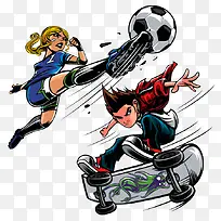 英勇的足球少女与滑板男孩