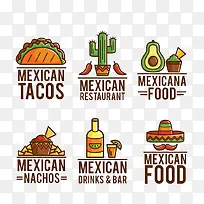 6款彩色墨西哥食物标志矢量