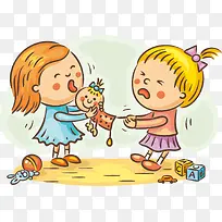 矢量图争夺玩具的两个小女孩