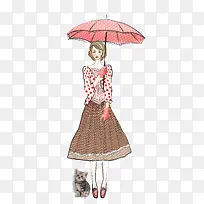 撑伞美女与猫