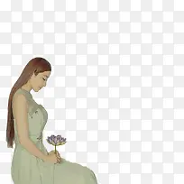复古拿莲花的美女