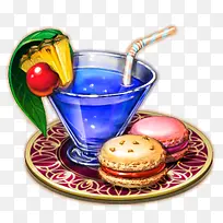 蓝色饮品马卡龙手绘下午茶