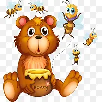 卡通蜜蜂小熊吃蜂蜜立体矢量