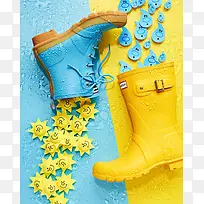 蓝色高筒雨鞋海报背景