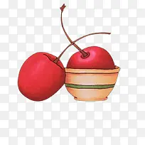 手绘碗中红苹果