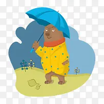 卡通手绘戴雨伞围巾可爱小熊