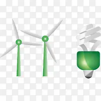 矢量手绘环保风力发电扇和灯泡