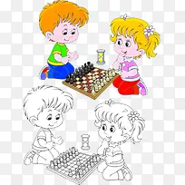下棋的两个小孩