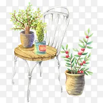 盆栽植物与椅子