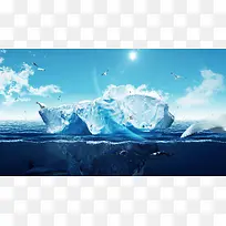 水面上的冰山南极动物海报背景