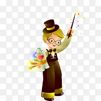 卡通手绘变魔术男孩子