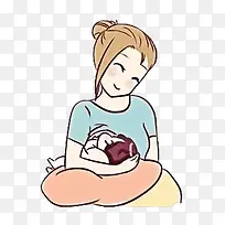 卡通母乳喂养婴儿漫画PNG