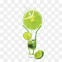 绿色清新夏季柠檬冷饮果汁插画