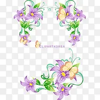 矢量紫色花朵和蝴蝶