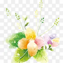 春天粉黄色手绘花朵装饰