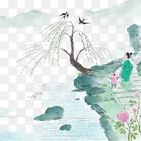 中国风手绘春日风景插画