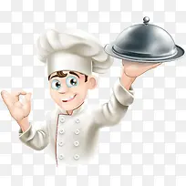 卡通端盘子的厨师抠图